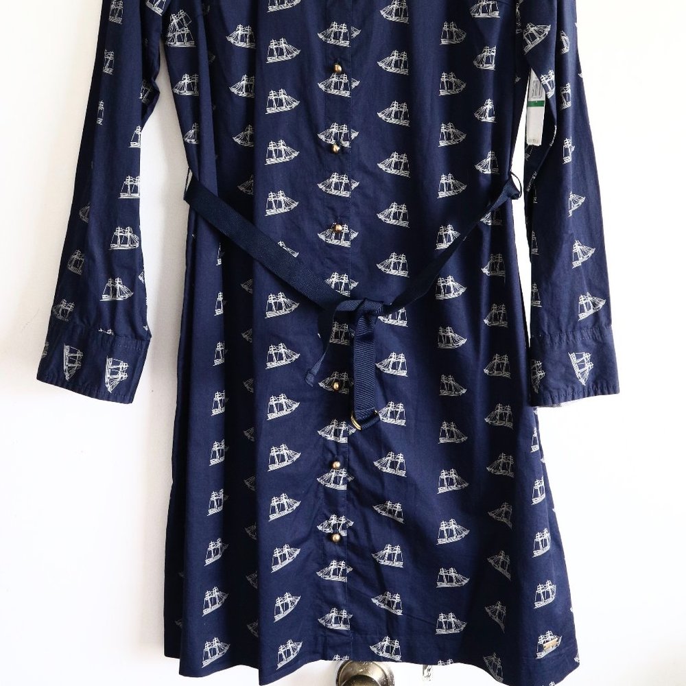 Tommy Hilfiger Shirtdress Button Down Shirt Dress Blue 100% Cotton Sailing Ship - Picture 7 of 7